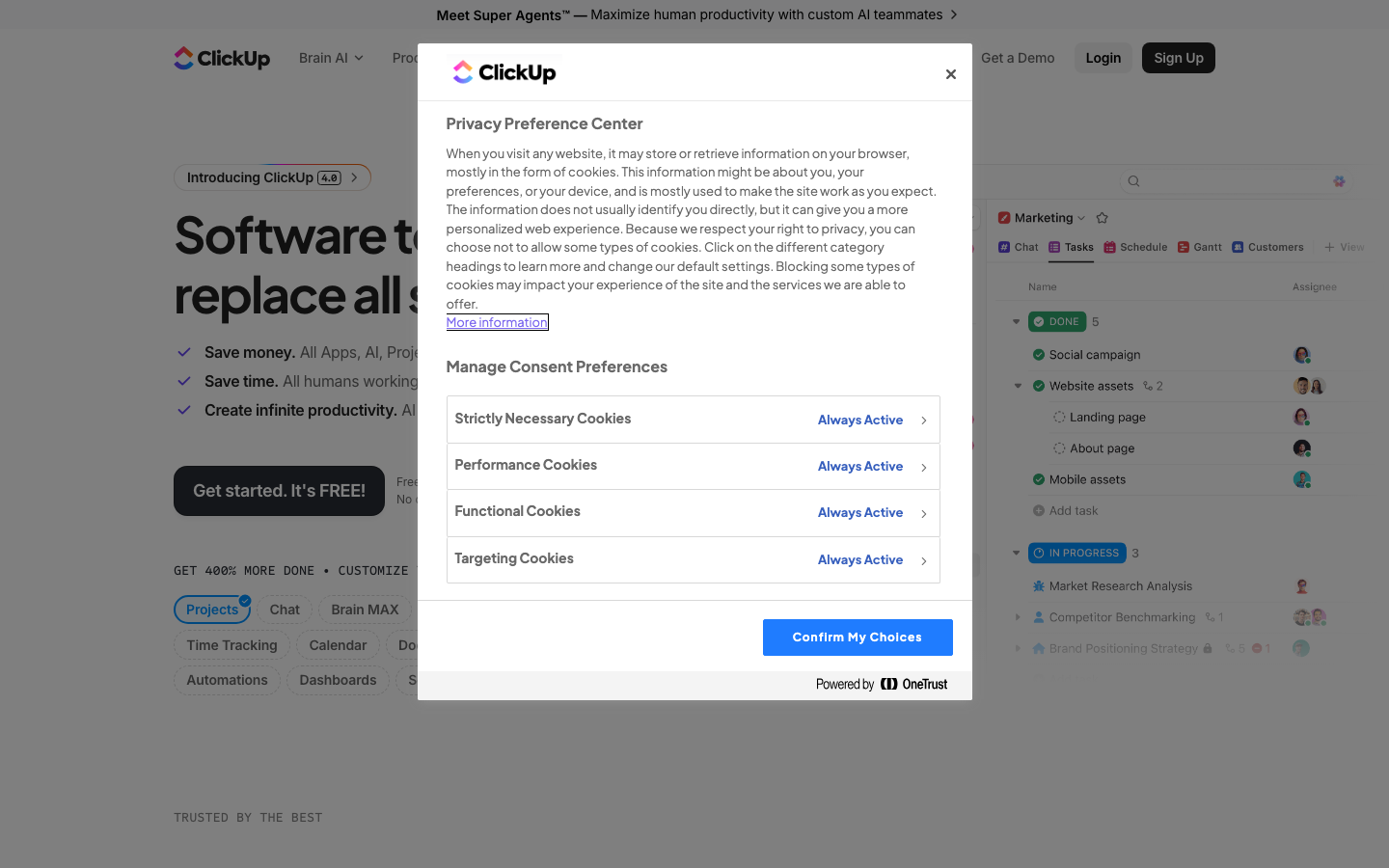 Screenshot of Clickup