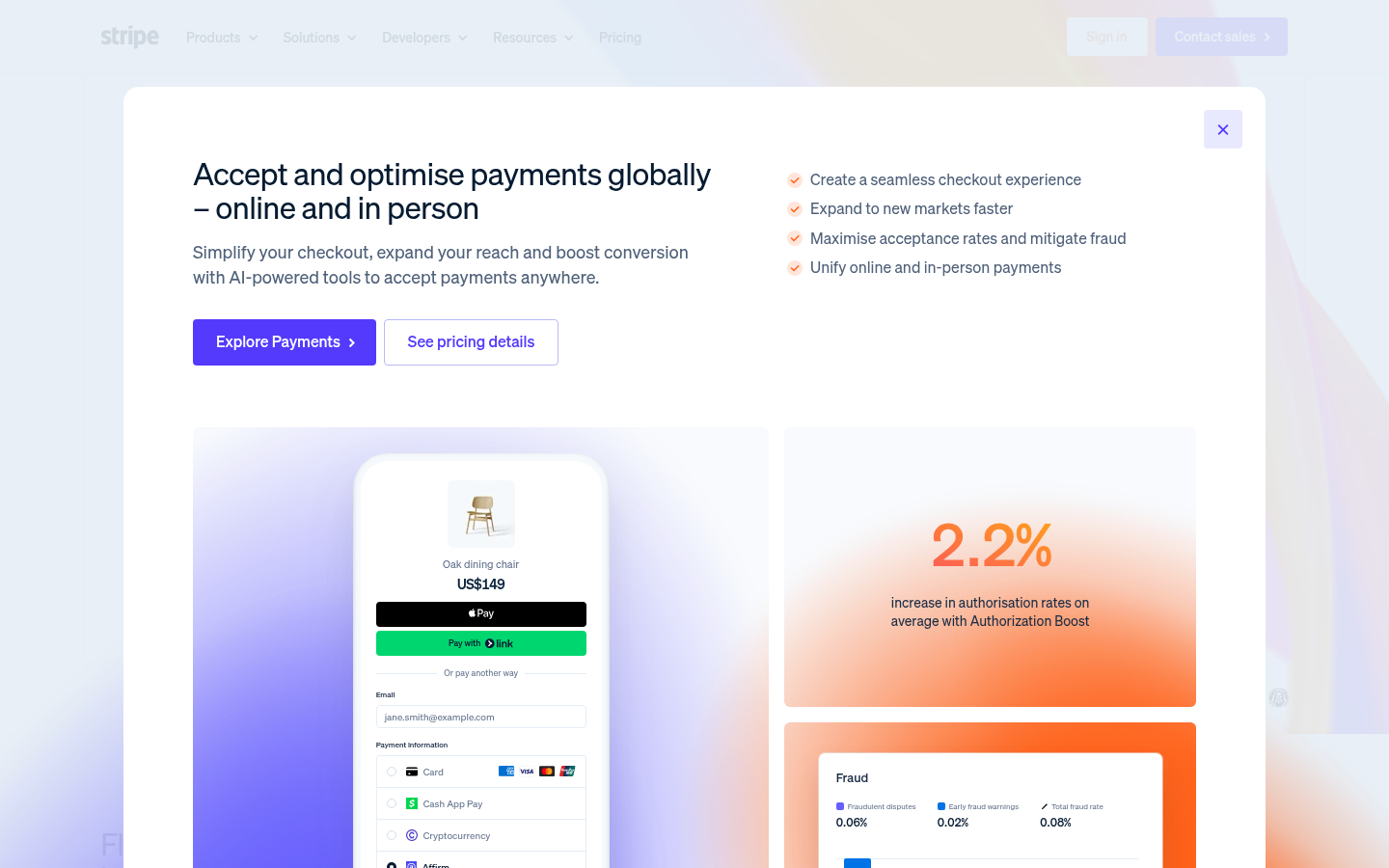 Screenshot of Stripe