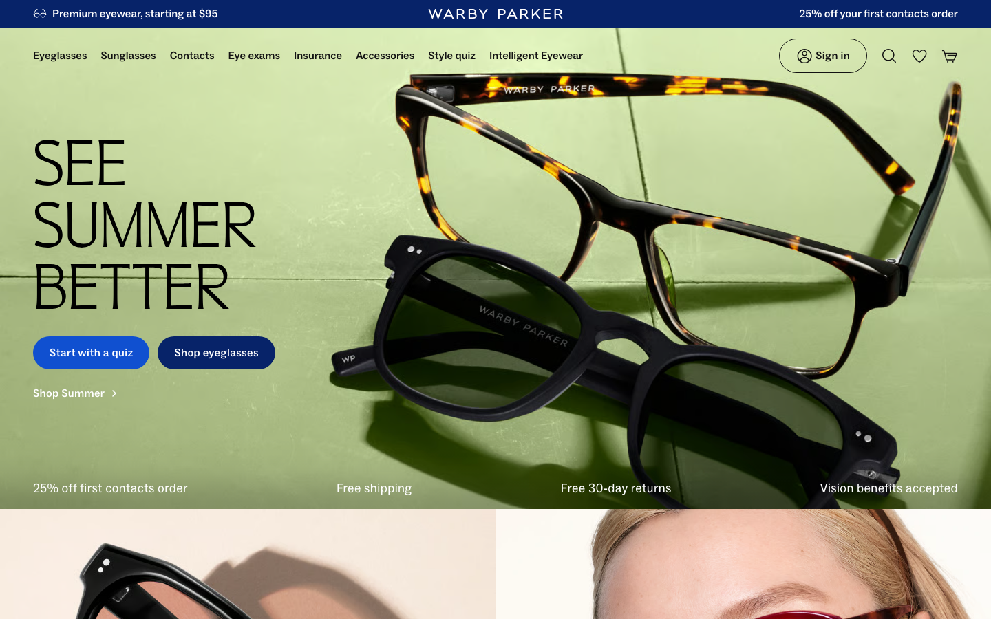 Screenshot of Warby Parker