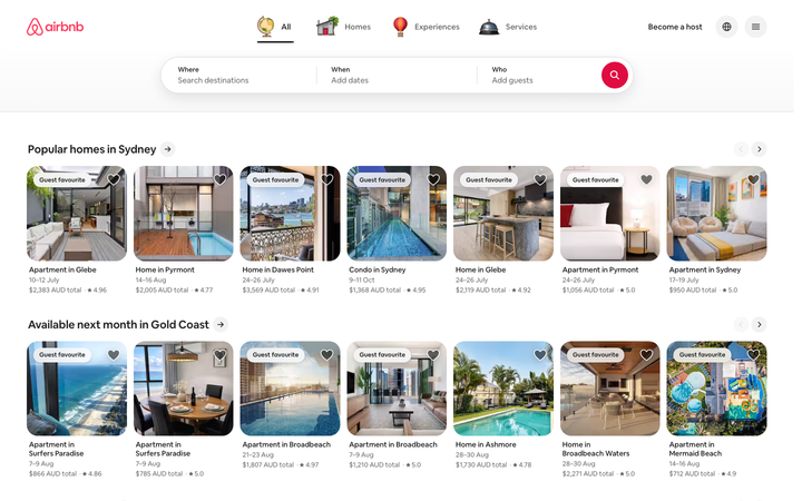 Screenshot of Airbnb