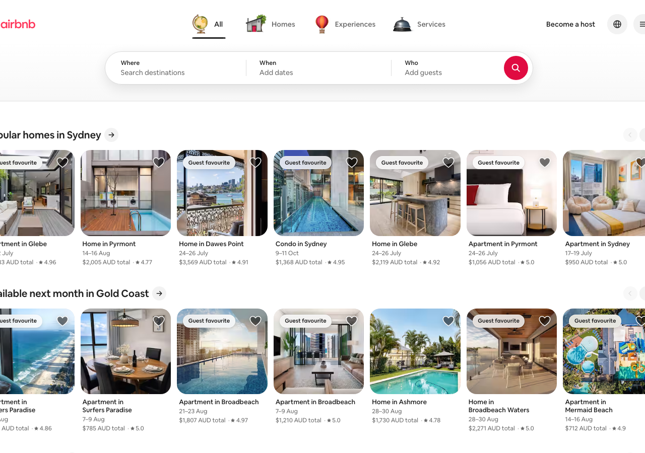 Screenshot of Airbnb
