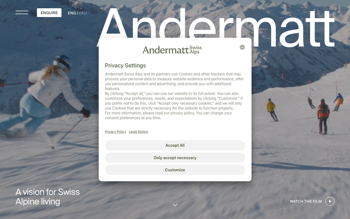 Screenshot of Andermatt Swiss Alps Real Estate