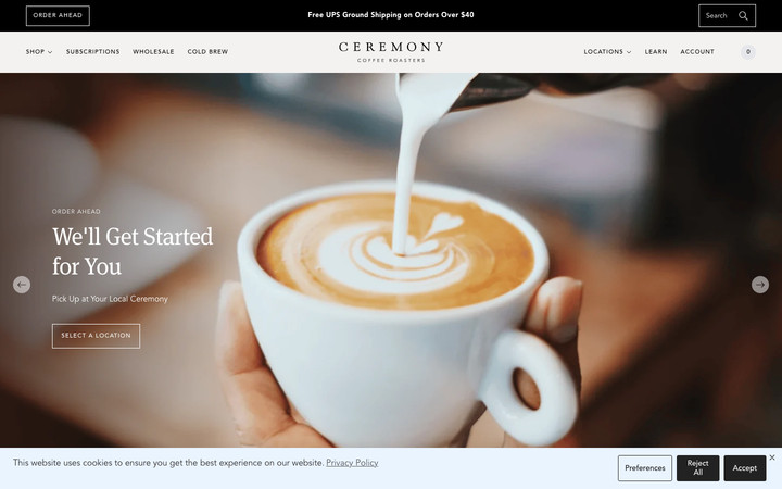 Screenshot of Ceremony Coffee