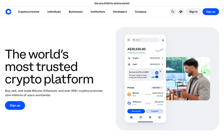 Screenshot of Coinbase