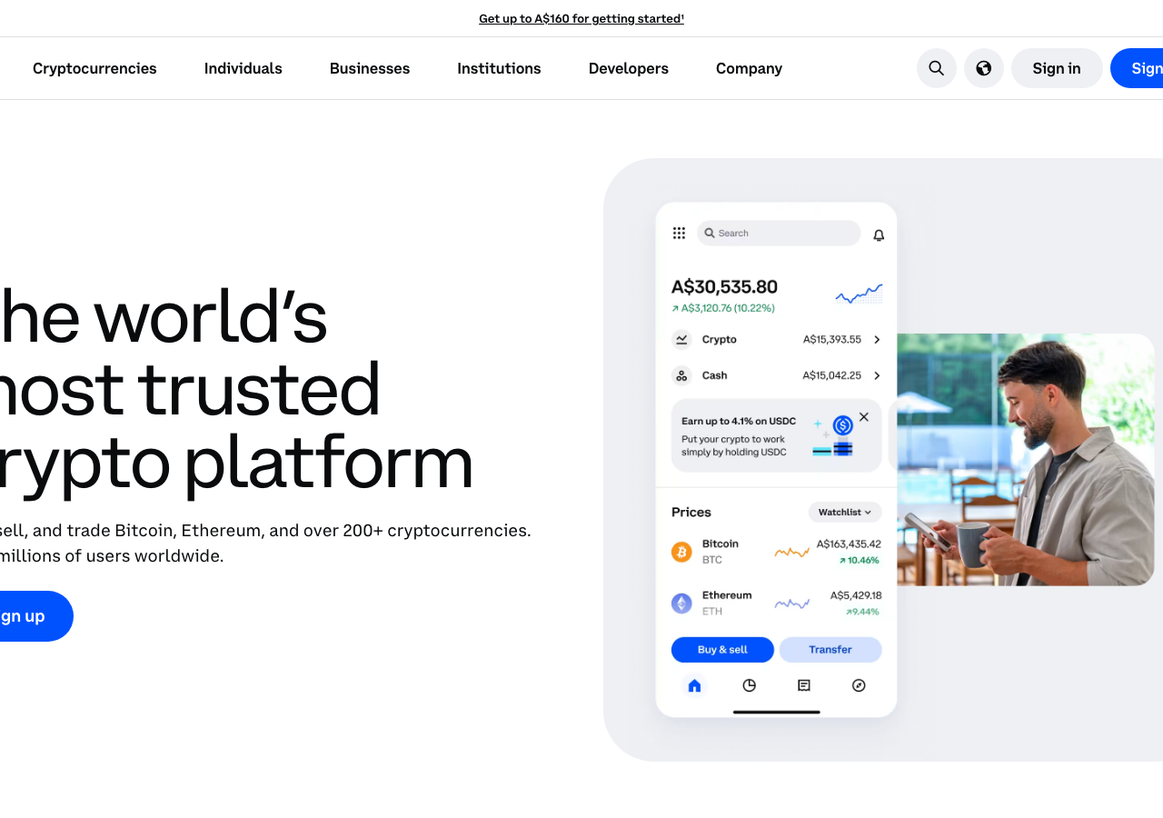 Screenshot of Coinbase