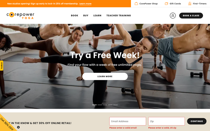 Screenshot of Corepower Yoga