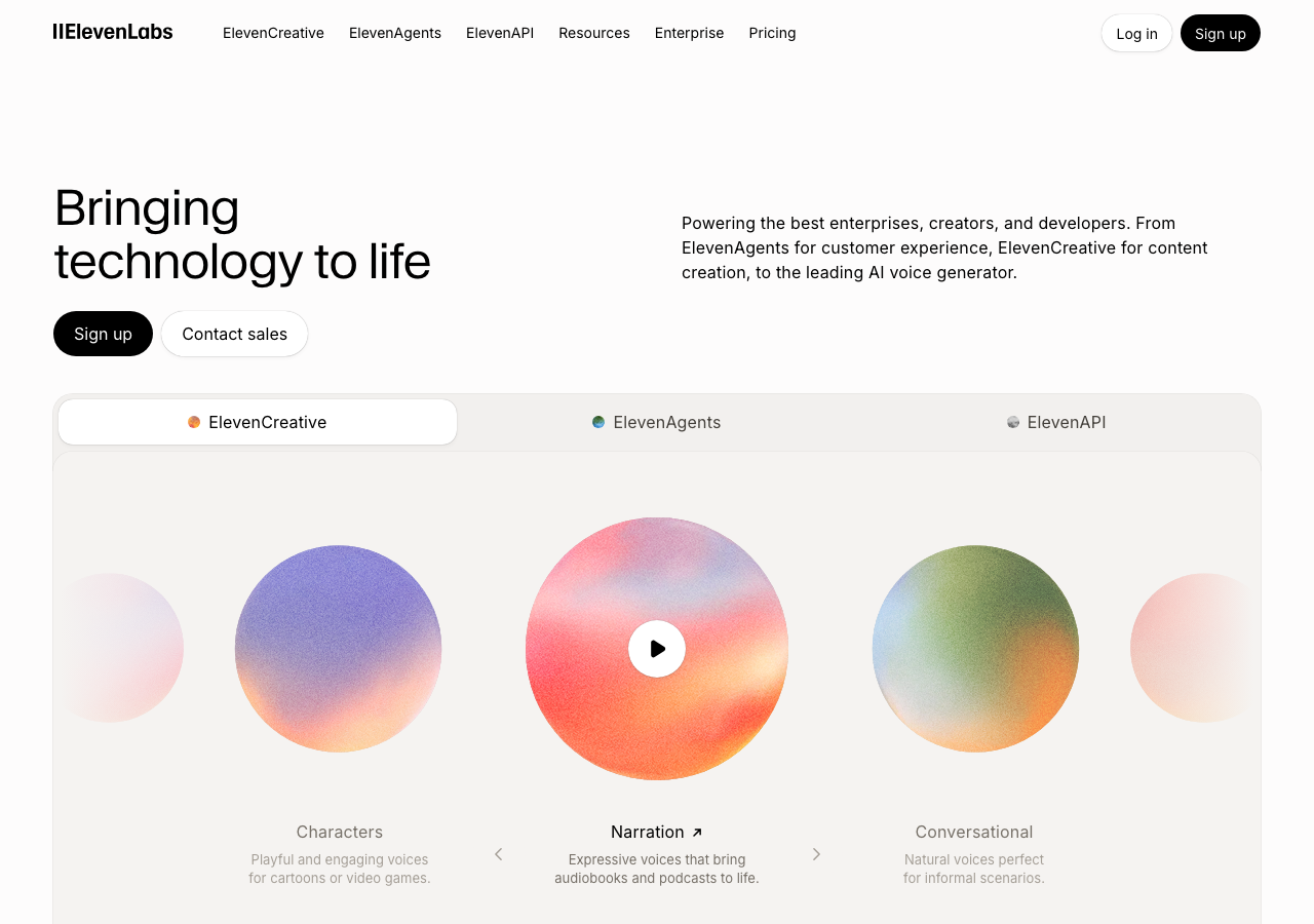 Screenshot of Elevenlabs