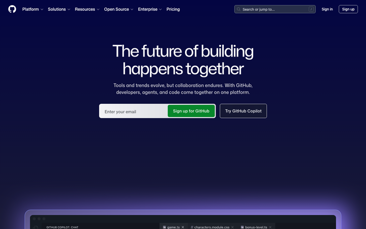 Screenshot of Github