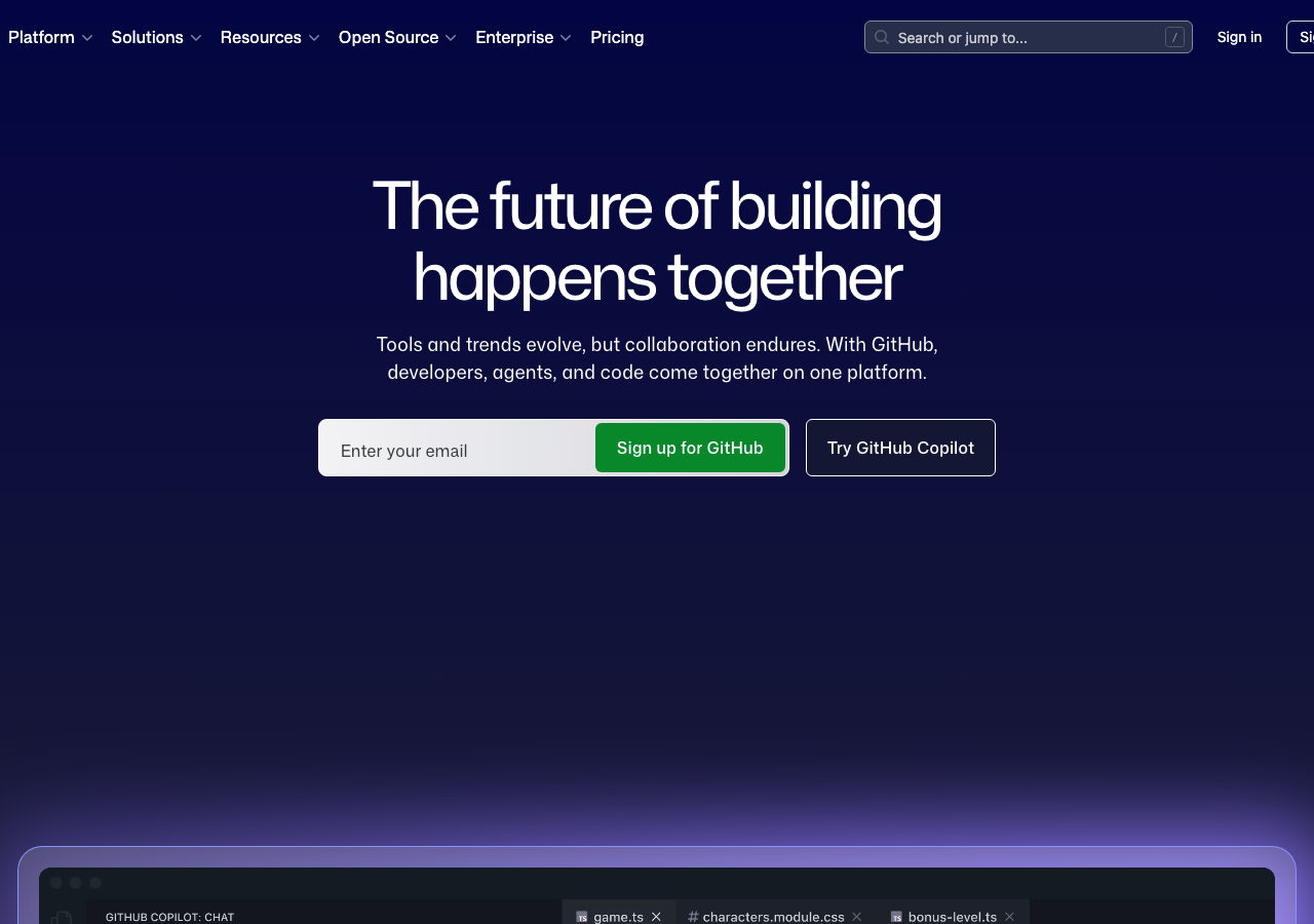 Screenshot of Github