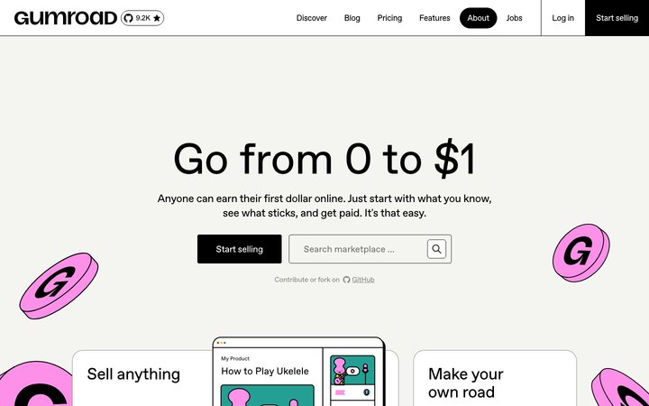 Screenshot of Gumroad