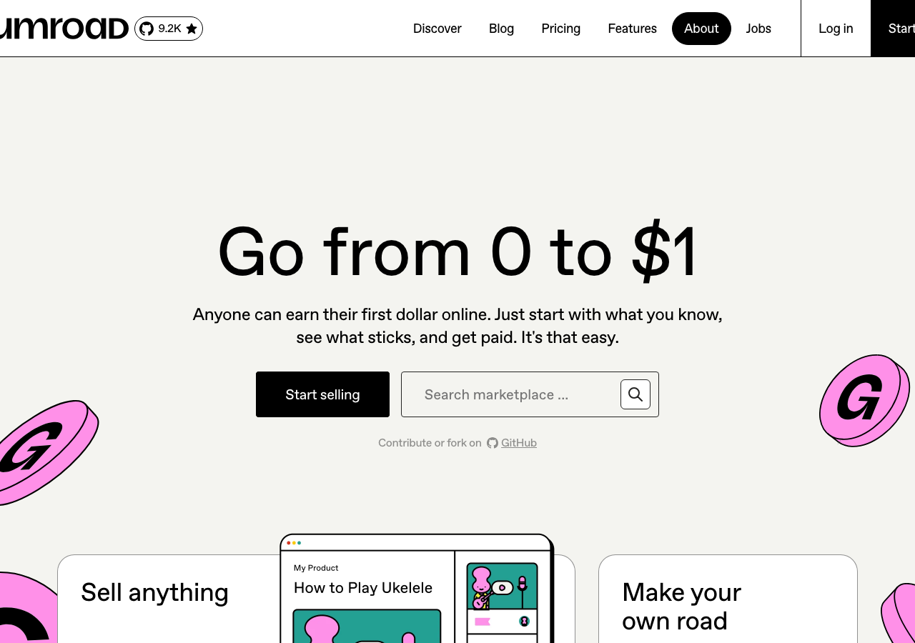 Screenshot of Gumroad