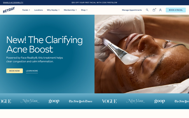 Screenshot of Heyday Skincare 2