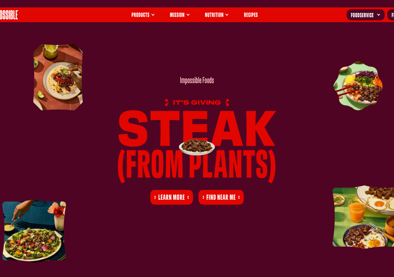 Screenshot of Home Page Impossible Foods
