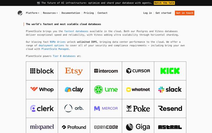 Screenshot of Planetscale