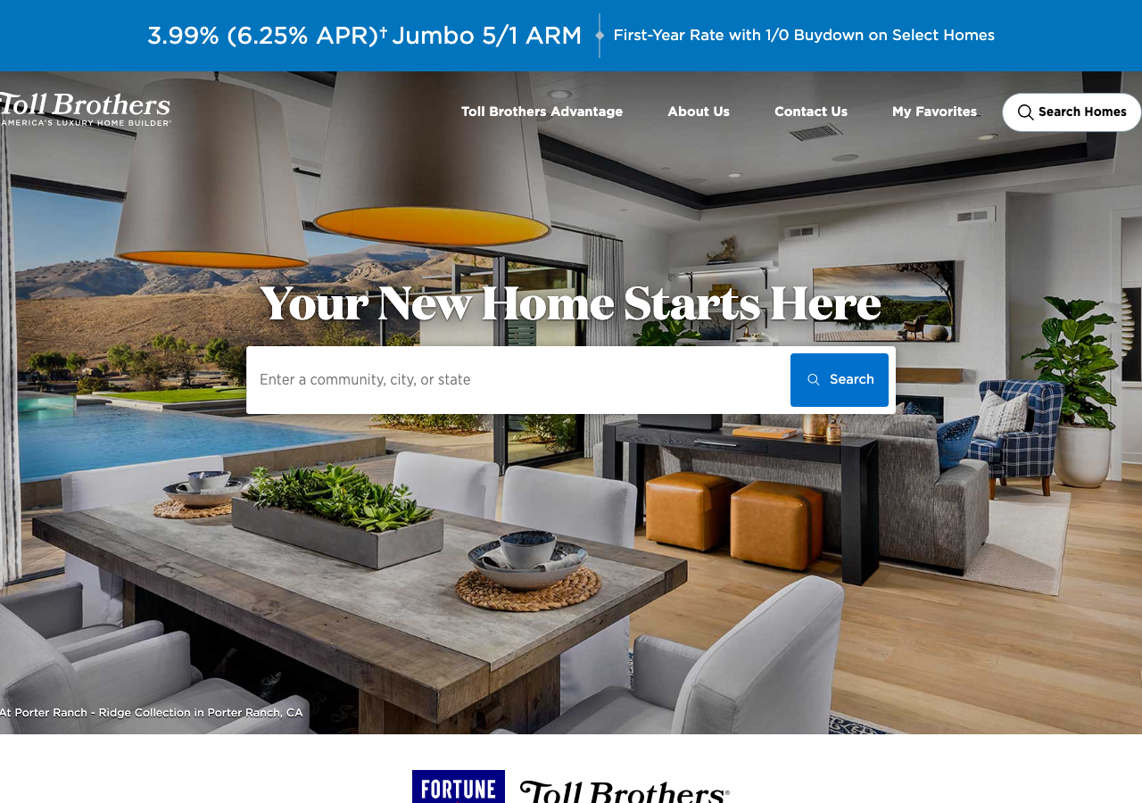 Screenshot of Toll Brothers