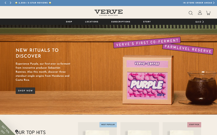 Screenshot of Verve Coffee Roasters