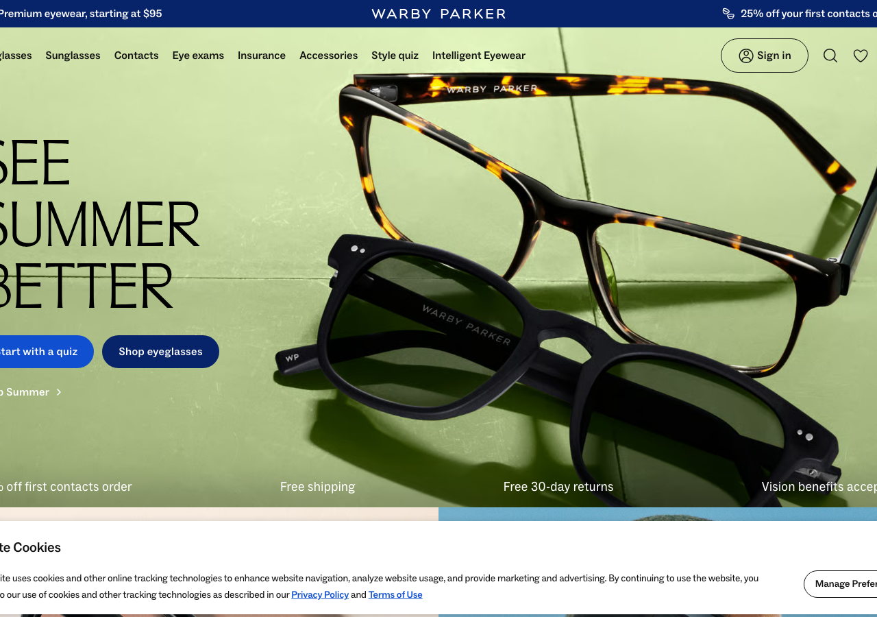 Screenshot of Warby Parker